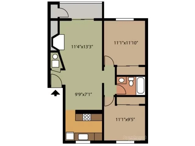 2 Bedroom 1 Bathroom K204 floor plan